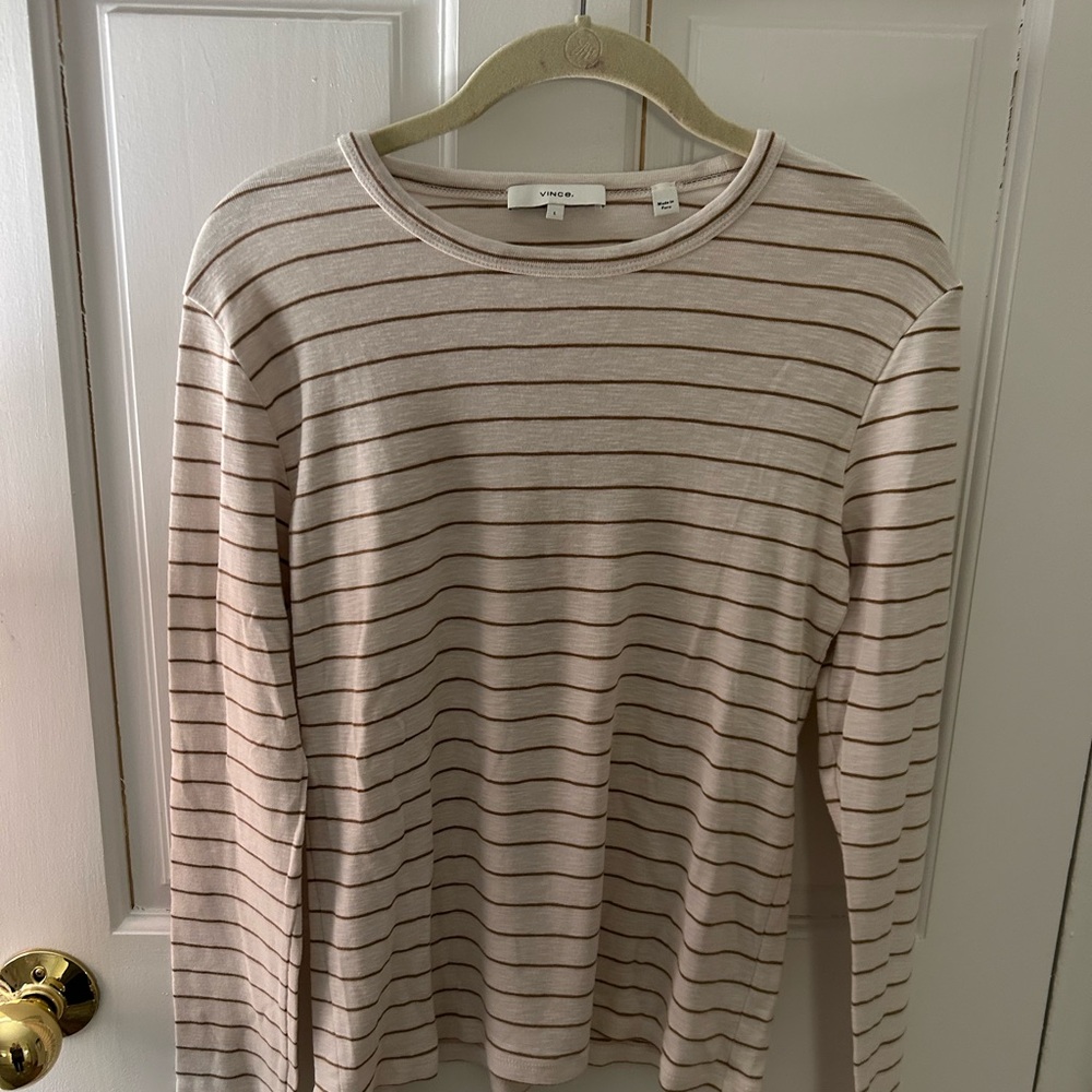 FLASH SALE. Vince Beige and White Striped Top. WORN ONCE